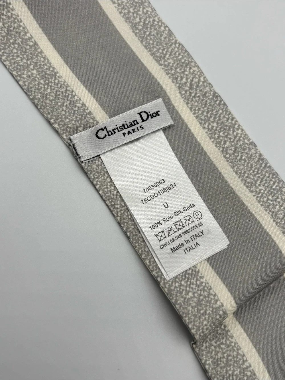 Christian Dior Oblique Mitzah Scarf Gray White Monogram Ribbon Hair Tie Bag